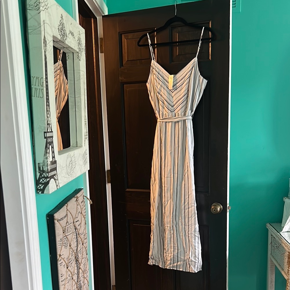 LOFT Blue and White Striped Maxi Dress